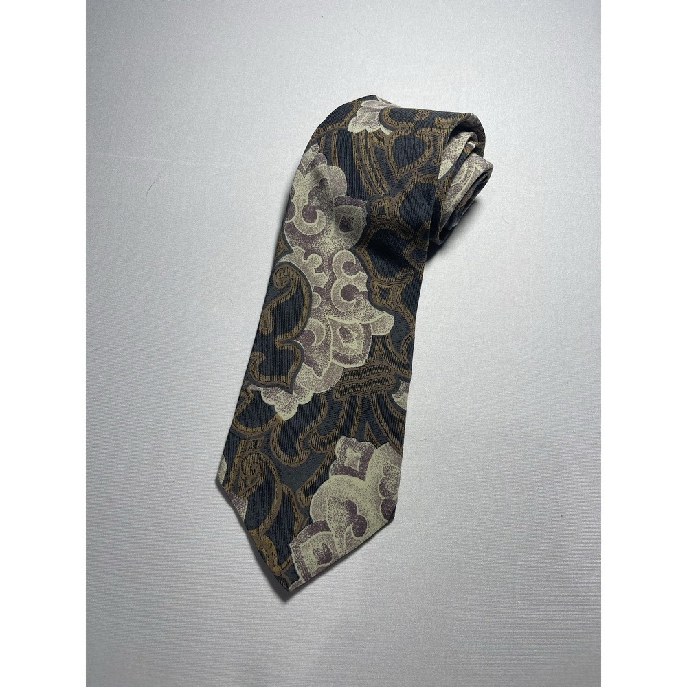 Christian Dior Silk Tie Purple Gray Paisley Floral Made in USA Italian Fabric 4"